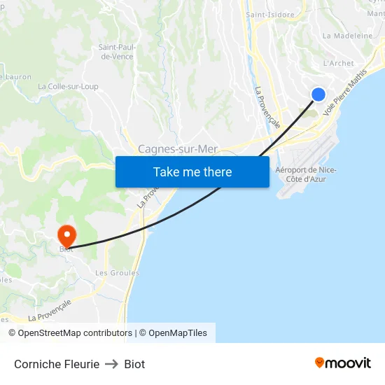 Corniche Fleurie to Biot map