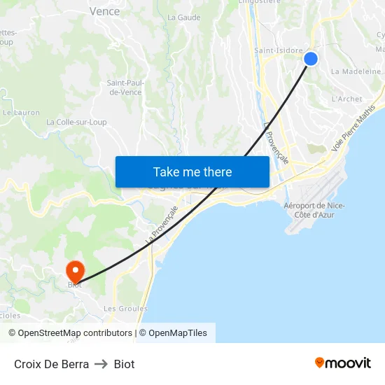 Croix De Berra to Biot map