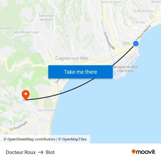 Docteur Roux to Biot map