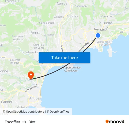 Escoffier to Biot map