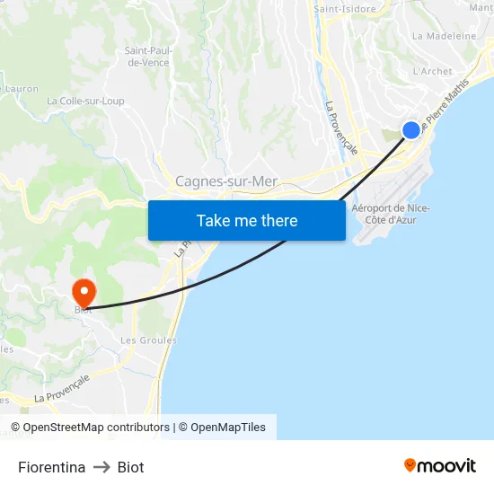 Fiorentina to Biot map