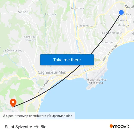Saint-Sylvestre to Biot map