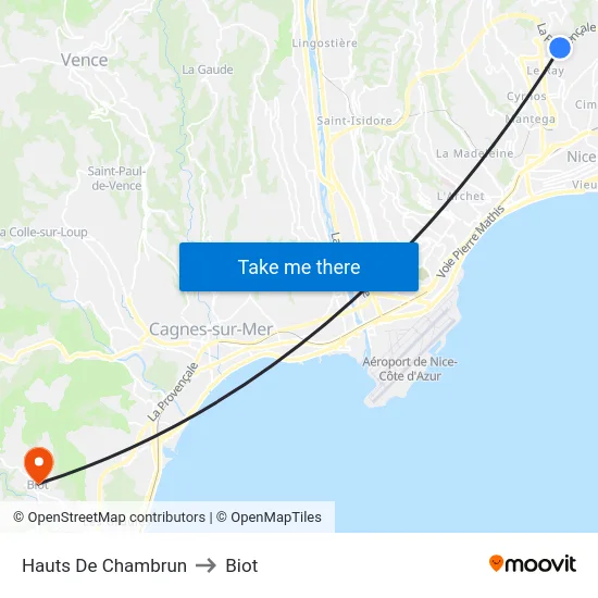 Hauts De Chambrun to Biot map