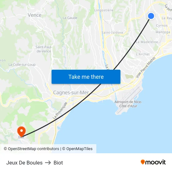 Jeux De Boules to Biot map