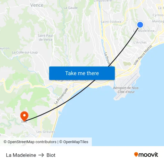 La Madeleine to Biot map