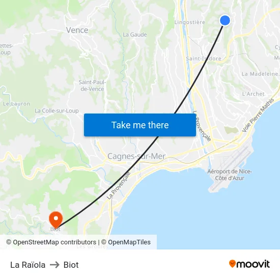 La Raïola to Biot map