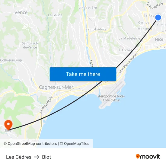 Les Cèdres to Biot map
