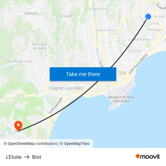 L'Etoile to Biot map