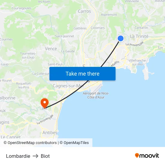 Lombardie to Biot map