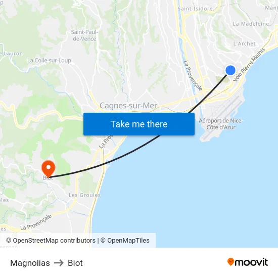 Magnolias to Biot map