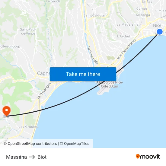 Masséna to Biot map