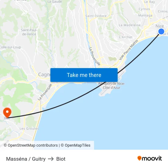 Masséna / Guitry to Biot map