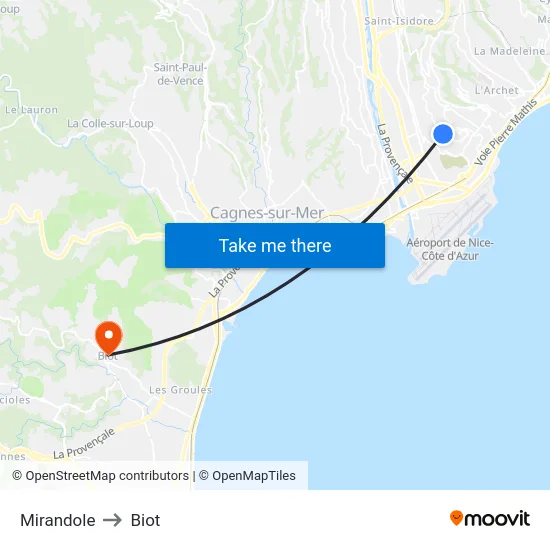 Mirandole to Biot map