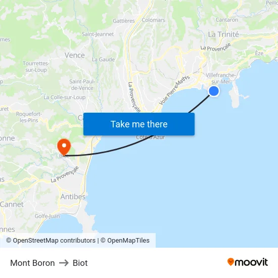 Mont Boron to Biot map