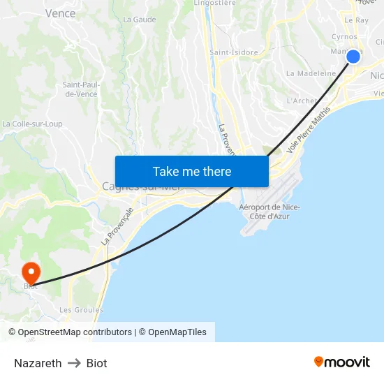 Nazareth to Biot map