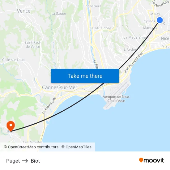 Puget to Biot map