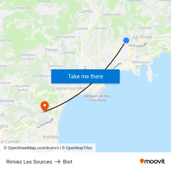 Rimiez Les Sources to Biot map