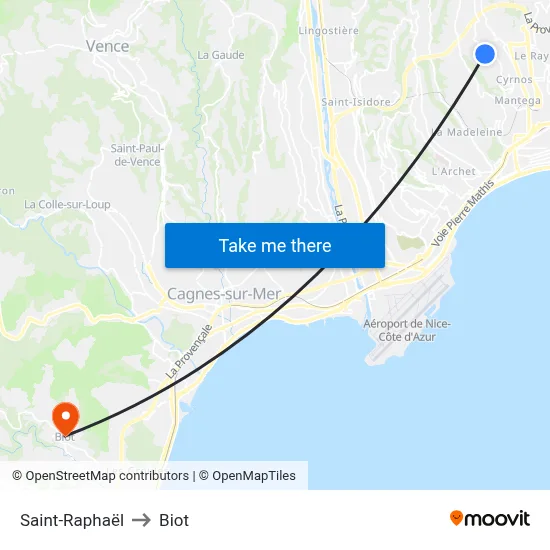 Saint-Raphaël to Biot map