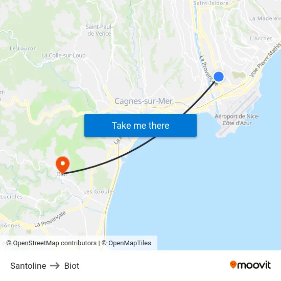 Santoline to Biot map