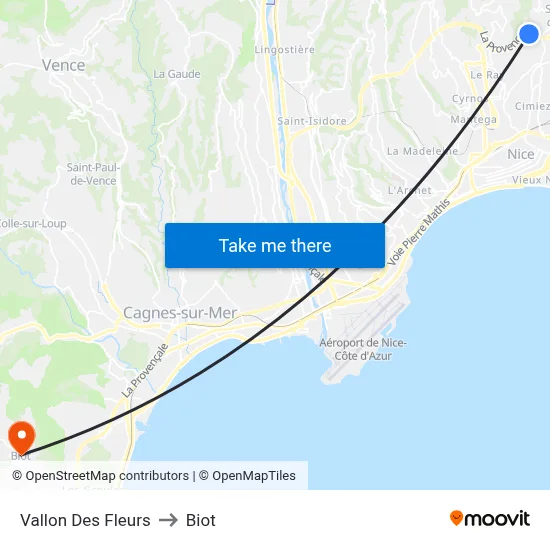 Vallon Des Fleurs to Biot map