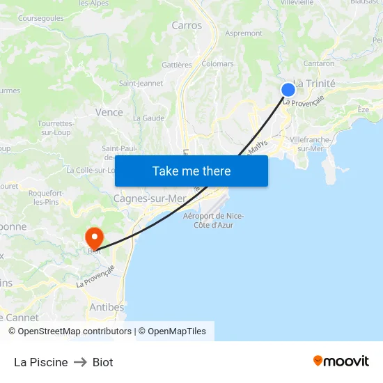 La Piscine to Biot map
