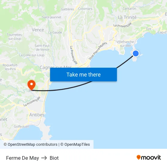 Ferme De May to Biot map