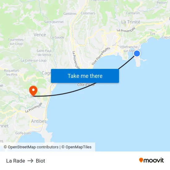 La Rade to Biot map