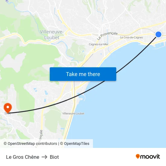 Le Gros Chêne to Biot map