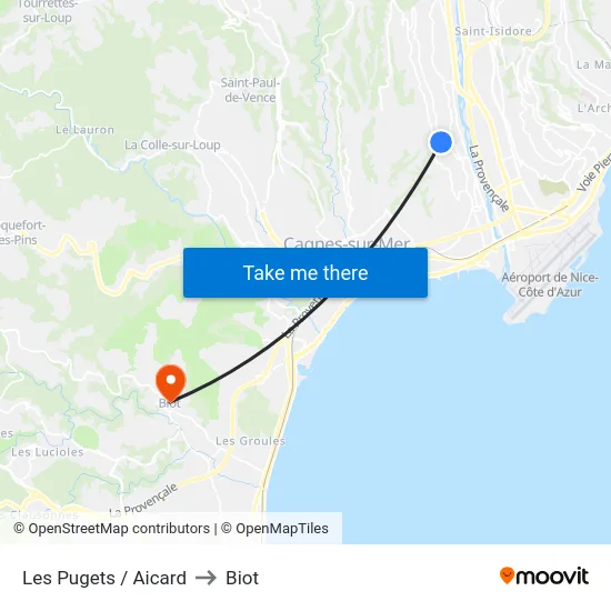Les Pugets / Aicard to Biot map
