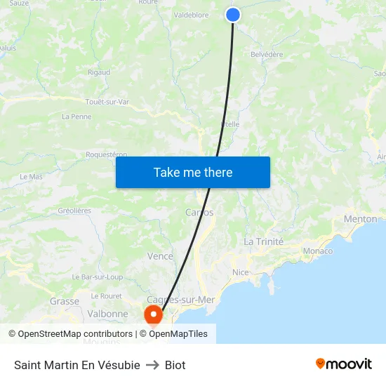 Saint Martin En Vésubie to Biot map