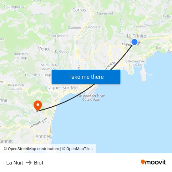 La Nuit to Biot map
