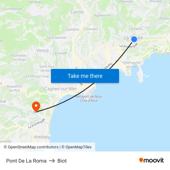 Pont De La Roma to Biot map