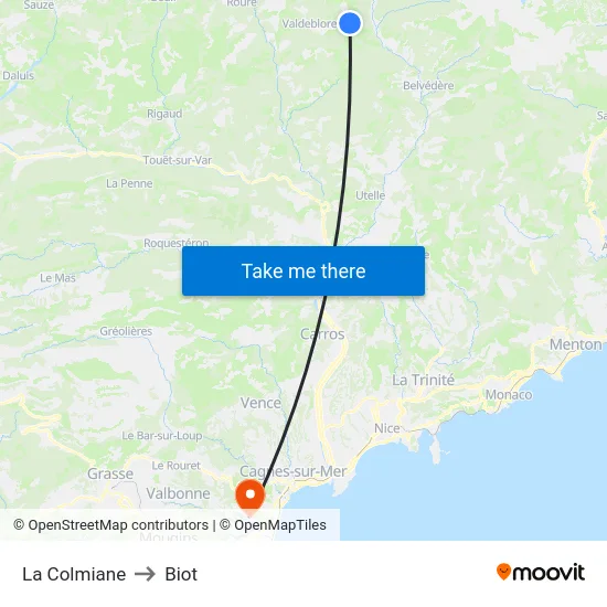 La Colmiane to Biot map