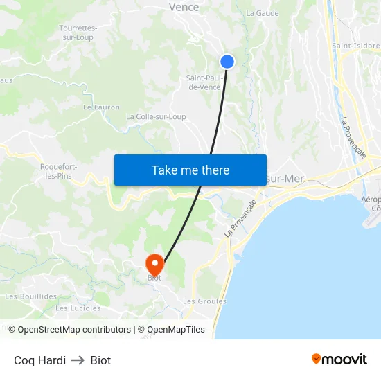 Coq Hardi to Biot map