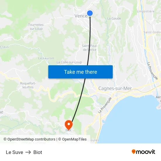 Le Suve to Biot map