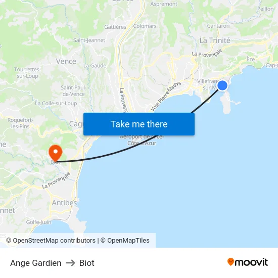 Ange Gardien to Biot map