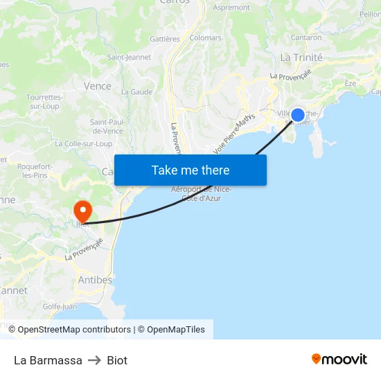 La Barmassa to Biot map