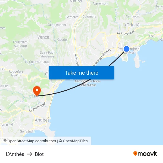 L’Anthéa to Biot map