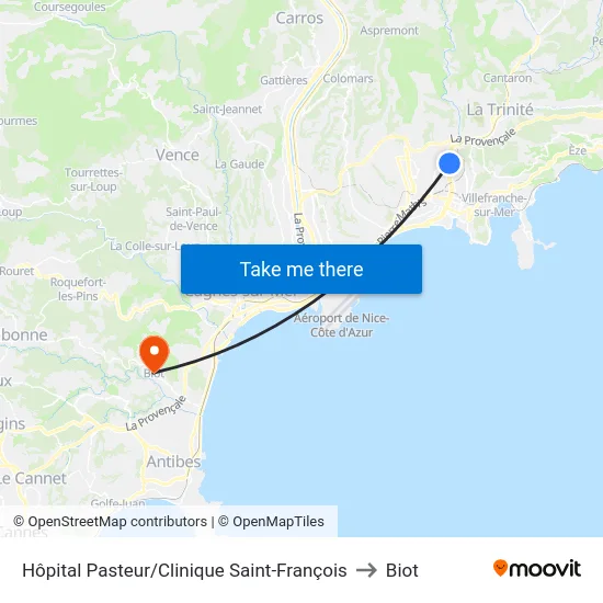 Hôpital Pasteur/Clinique Saint-François to Biot map