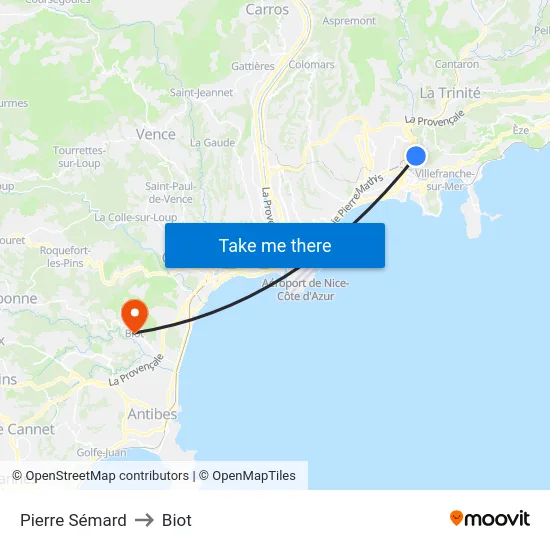 Pierre Sémard to Biot map