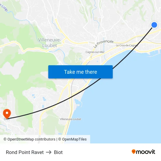 Rond Point Ravet to Biot map