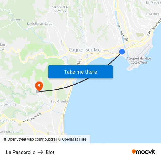 La Passerelle to Biot map