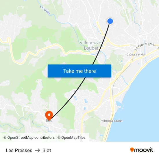 Les Presses to Biot map
