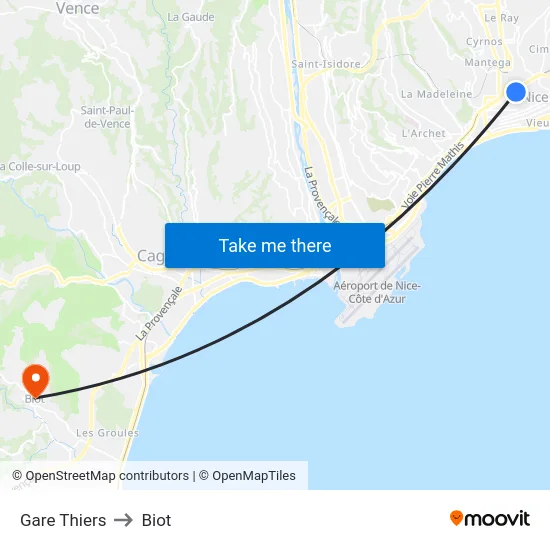 Gare Thiers to Biot map