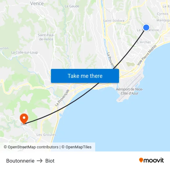 Boutonnerie to Biot map