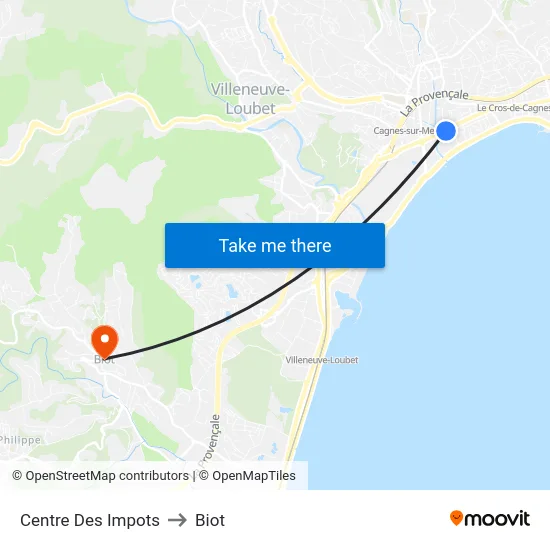 Centre Des Impots to Biot map