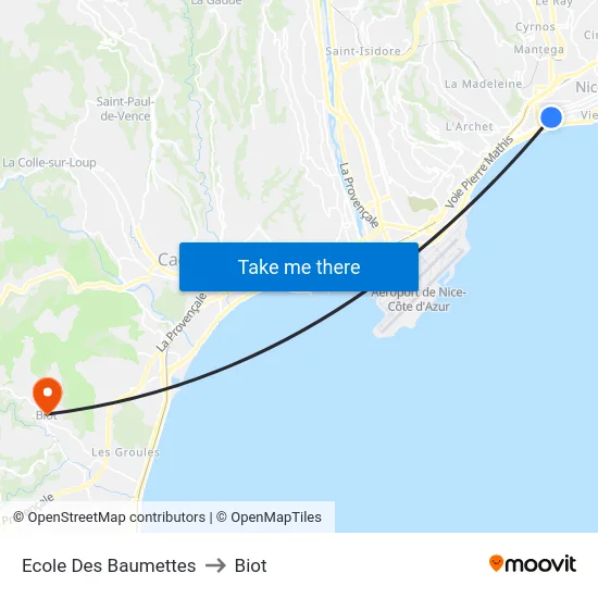 Ecole Des Baumettes to Biot map
