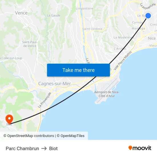 Parc Chambrun to Biot map
