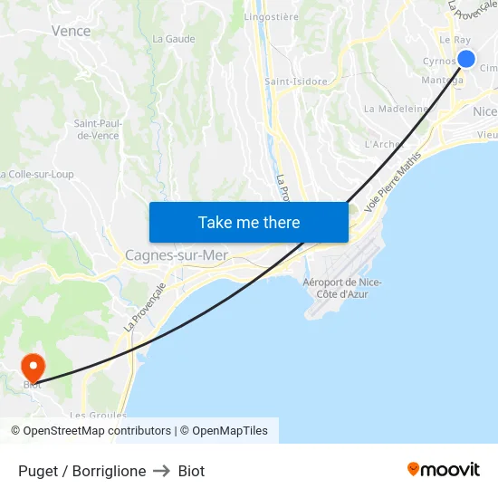 Puget / Borriglione to Biot map