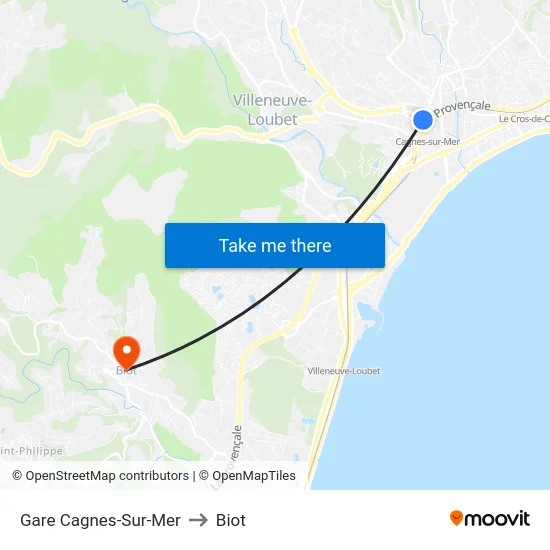 Gare Cagnes-Sur-Mer to Biot map